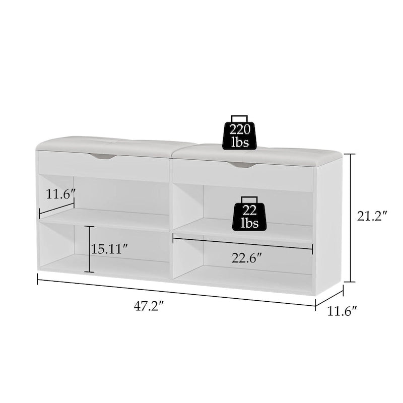 Shoe Storage Bench Padded Cushion Entryway Bench with Flip-Open Box - 47.2Wx21.2D