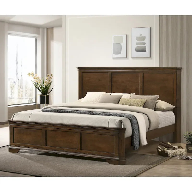 Roundhill Furniture Maderne Traditional Wood Panel Bed, Antique Walnut Finish
