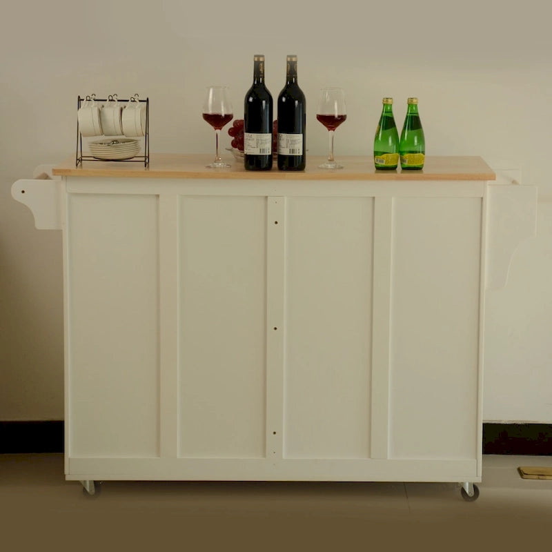 Rolling Kitchen Island Cart with Solid Wood Top