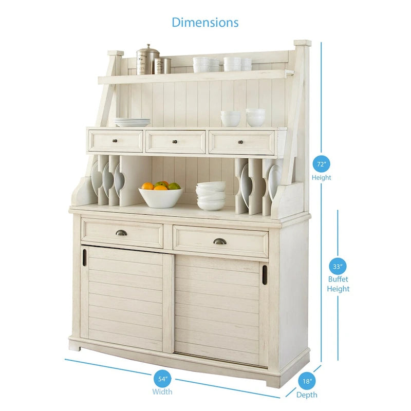 Steve Silver Cottonville Distressed Antique White Storage Buffet and Hutch