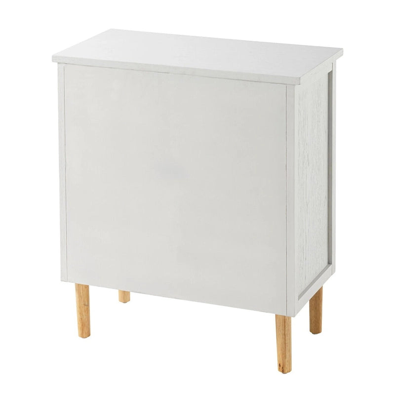 COZAYH Wicker Rattan Chest of Drawers, 4-Drawer Dresser, White Finish Wooden Storage Cabinet, Boho Mid-Century Coastal Sideboard