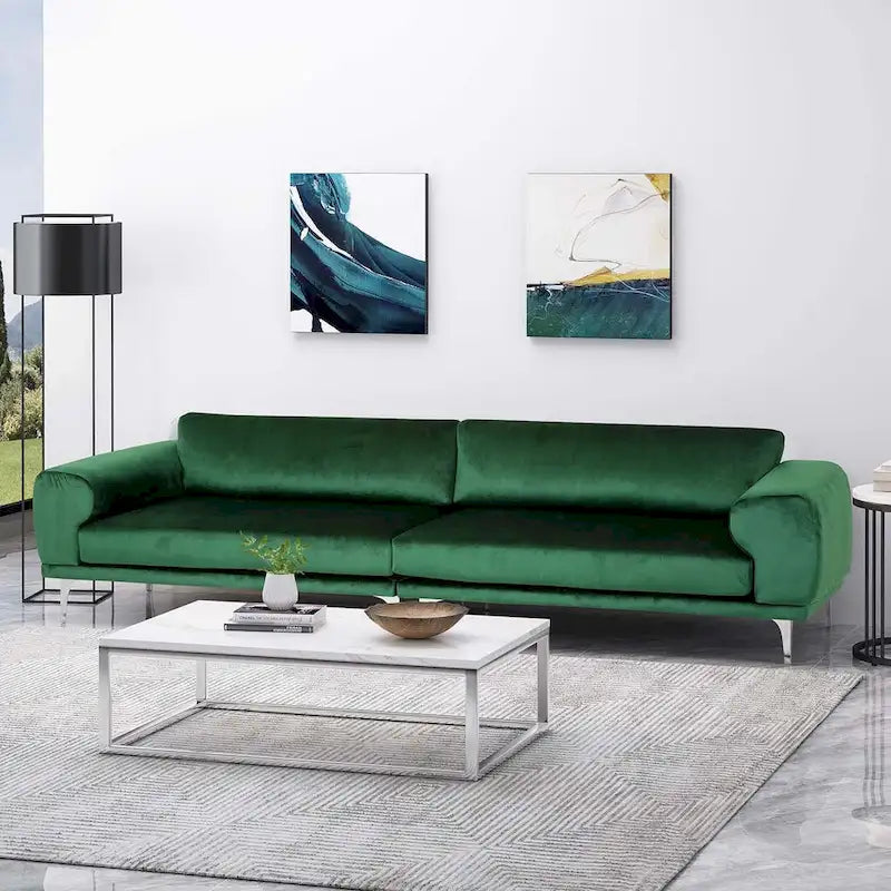 Emerald 111 Modern Velvet 4-Seat Sofa with Metal Legs and Solid Frame