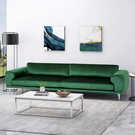 Emerald 111 Modern Velvet 4-Seat Sofa with Metal Legs and Solid Frame