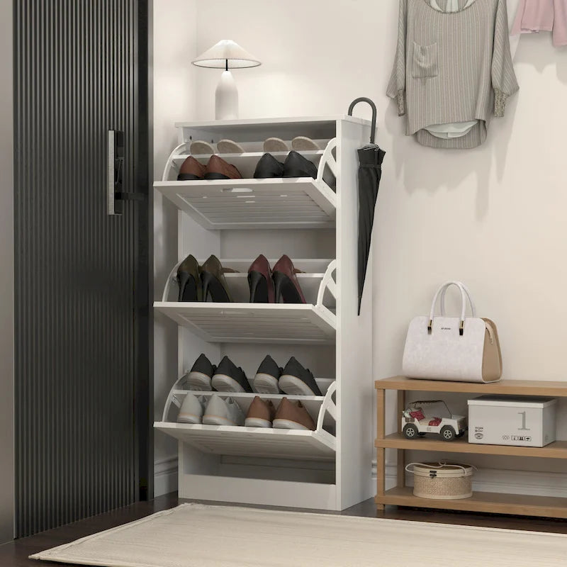 Wooden Shoe Cabinet for Entryway, White Shoe Storage Cabinet with 3 Flip Doors 20.94x9.45x43.11 inch