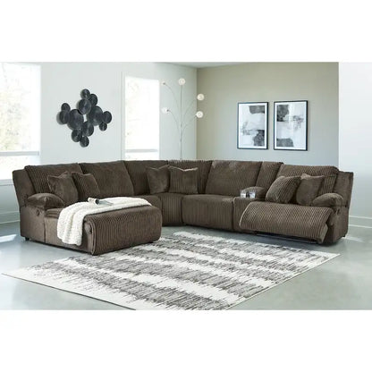 Signature Design by Ashley Top Tier Brown 6-Piece Reclining Sectional with Chaise - 147W x 134D x 41H