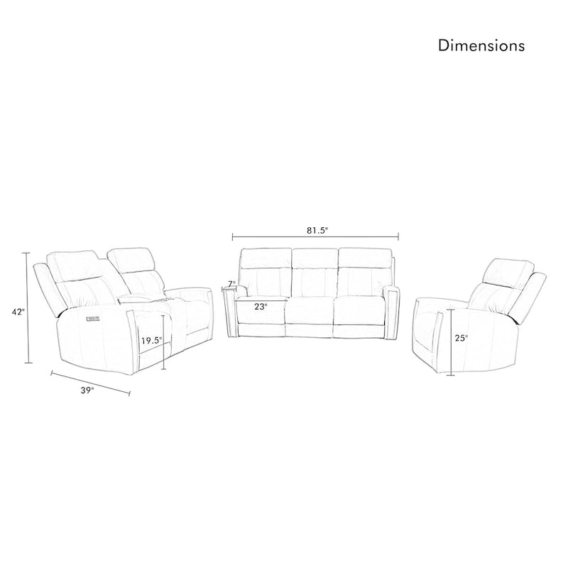Genuine Leather 3-Piece Power Reclining Sofa Set with Power Headrest and USB&USB-C Port, Zero Gravity