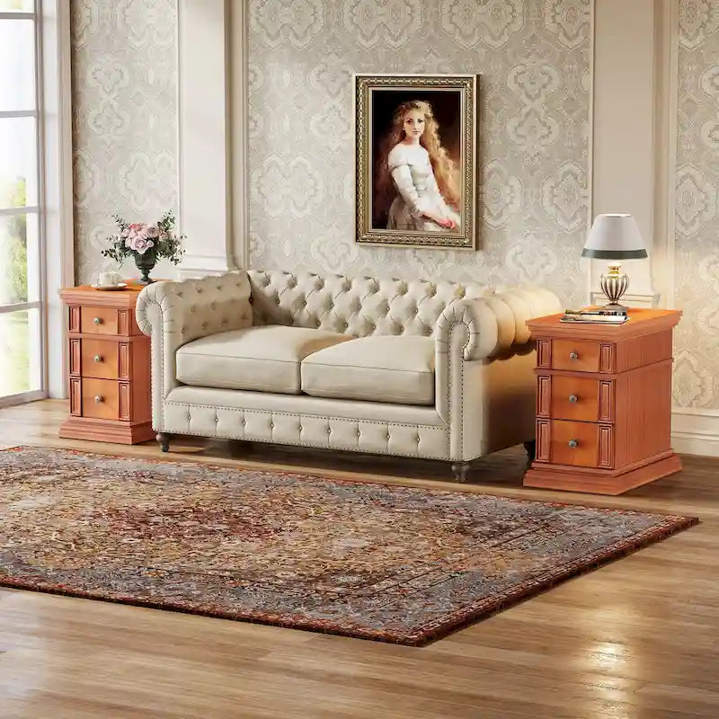 Narrow End Table with 3 Drawers, Vintage Sofa Side Table