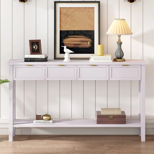 60 Modern Side Table with 4 Drawers & Shelf