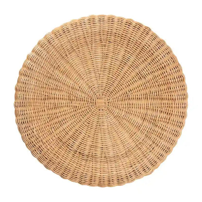 Avalon Scallop Natural Rattan Side Table - Handwoven Wicker Table with Skirted Base, Coastal Style for Living Room or Hallway