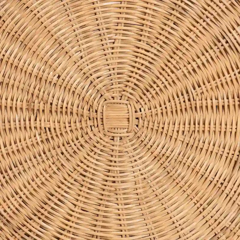 Avalon Scallop Natural Rattan Side Table - Handwoven Wicker Table with Skirted Base, Coastal Style for Living Room or Hallway