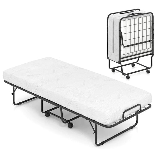 Costway Folding Bed with Mattress 74 x 31 Cot Size Rolling Guest Bed