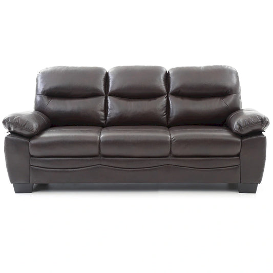 Flared Arm Faux Leather Straight Sofa - 78 - Dark Brown