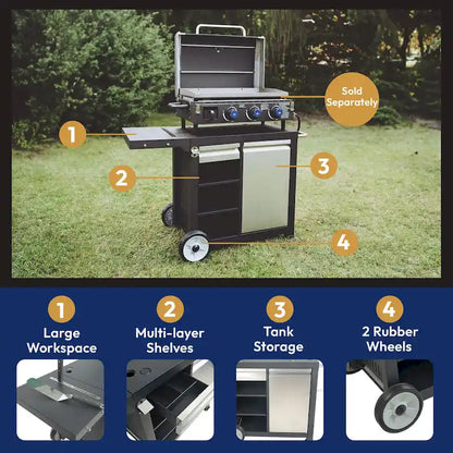 Razor Universal Rolling Prep Cart for Portable Outdoor Griddle and Grills, Black - 52.8