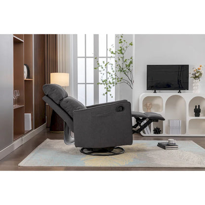 Cotton Linen Fabric Swivel Rocking Chair Glider Rocker Recliner Nursery Chair with Adjustable Back and Footrest