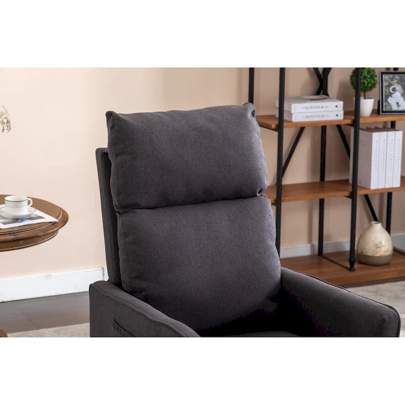 Cotton Linen Fabric Swivel Rocking Chair Glider Rocker Recliner Nursery Chair with Adjustable Back and Footrest
