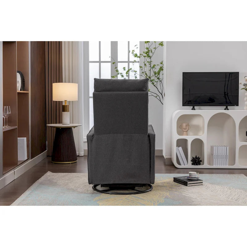 Cotton Linen Fabric Swivel Rocking Chair Glider Rocker Recliner Nursery Chair with Adjustable Back and Footrest