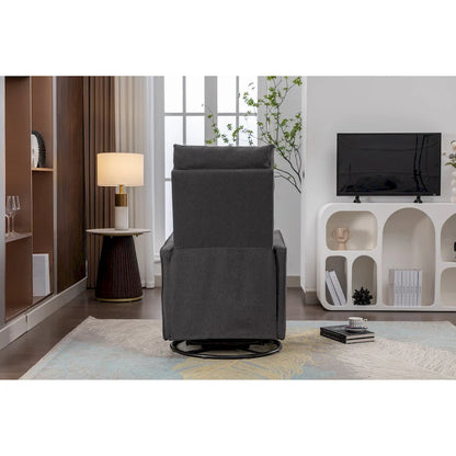 Cotton Linen Fabric Swivel Rocking Chair Glider Rocker Recliner Nursery Chair with Adjustable Back and Footrest