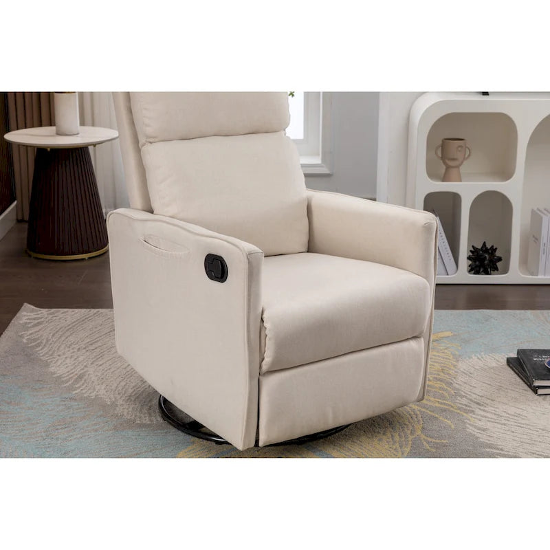 Cotton Linen Fabric Swivel Rocking Chair Glider Rocker Recliner Nursery Chair with Adjustable Back and Footrest
