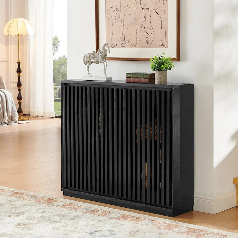 Modern Fluted Hollowed Out Sideboard Cabinet with 2 Outlet Holes, Buffet Cabinet with Storage, Storage Cabinet for Living Room