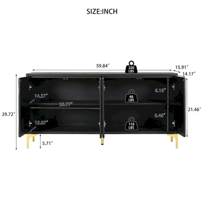 60 Press-to-Open Design Sideboard Buffet Cabinet with 4 Doors