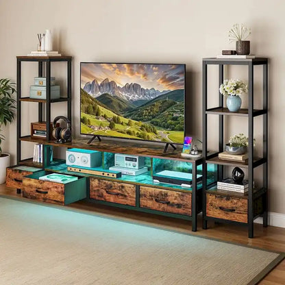 LED TV Stand For 43 to 65 with Storage 4 Tier Bookcase Rustic Brown - 58 inches