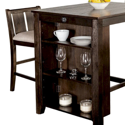 Lessi 3pc Counter Height Table Set with Side Shelf, USB , Cherry Brown Wood