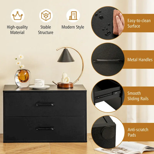 Gymax Stackable 2-Drawer Dresser Multi-Purpose Wooden Storage Cube