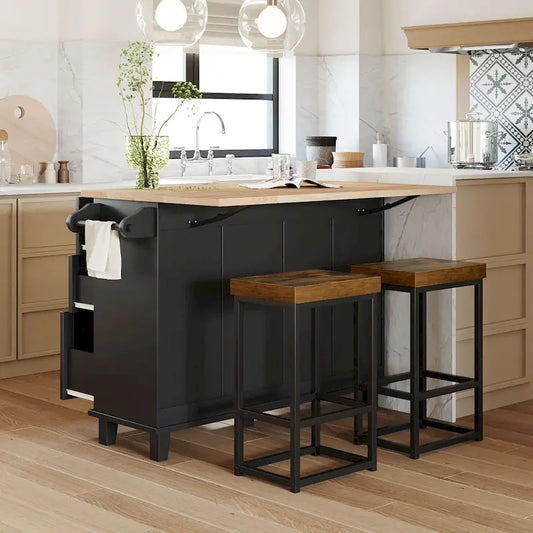 Topmax Farmhouse Kitchen Island Set With Drop Leaf And 2 Seatings