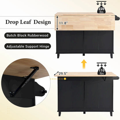 Topmax Farmhouse Kitchen Island Set With Drop Leaf And 2 Seatings