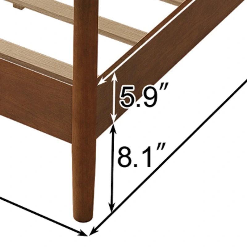 Walnut Wooden Canopy Bed Frame Panel Wingback Bed Four Posters Bed with Complete Roller Track on The Top No Box Spring Needed
