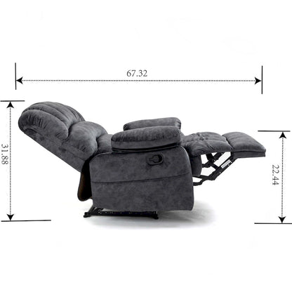 Oversized Manual Recliner Upholstered Fabric Lounge Chair Adjustable Living Room Single Sofa with Side Lever Control