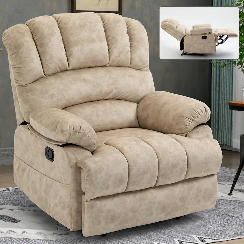 Oversized Manual Recliner Upholstered Fabric Lounge Chair Adjustable Living Room Single Sofa with Side Lever Control