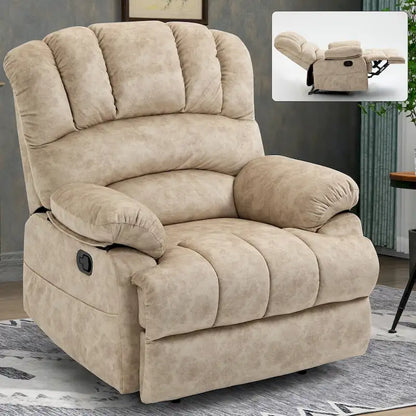Oversized Manual Recliner Upholstered Fabric Lounge Chair Adjustable Living Room Single Sofa with Side Lever Control