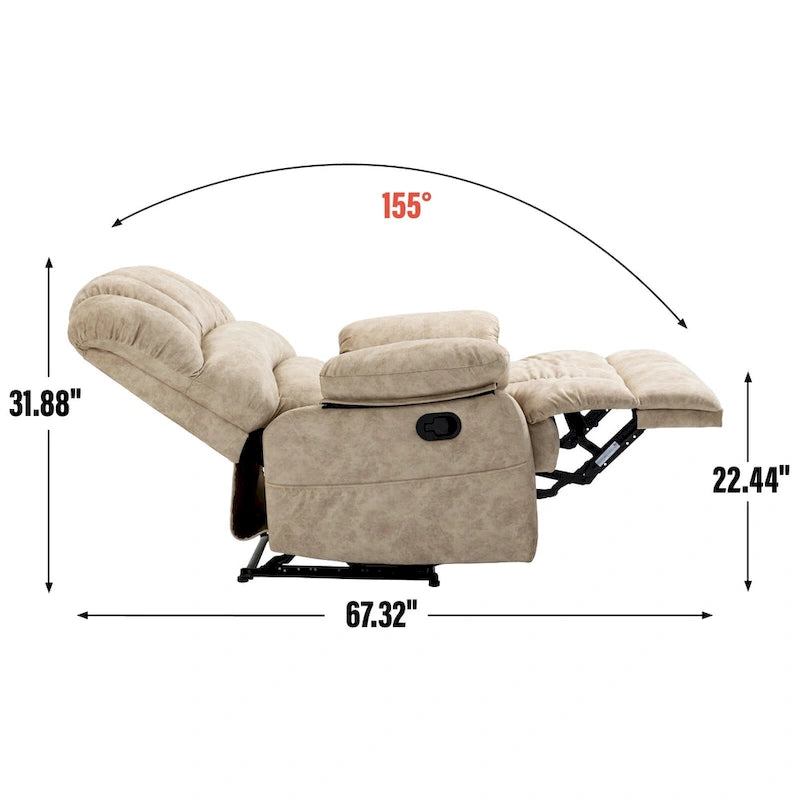 Oversized Manual Recliner Upholstered Fabric Lounge Chair Adjustable Living Room Single Sofa with Side Lever Control