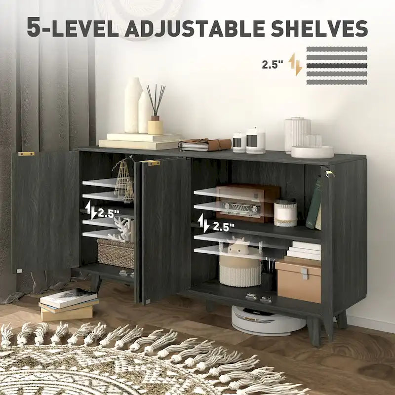 HOMCOM Fluted Sideboard Buffet Cabinet, 55 Modern Accent Console Cabinet with 4 Doors, 2 Adjustable Shelves and 5 Wood Legs