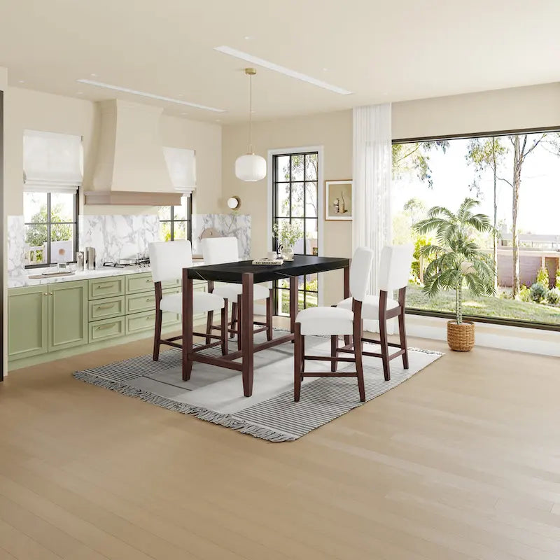 5-Piece Counter Height Dining Table Set, Faux Marble Bar Table and 4 Upholstered-Seat Chairs