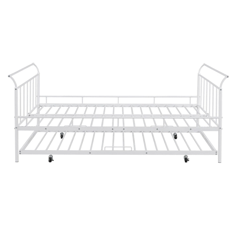 Metal Daybed with Curved Handle Design and Twin Size Trundle for Bedroom