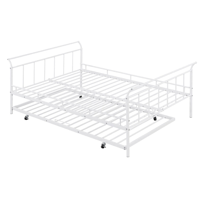 Metal Daybed with Curved Handle Design and Twin Size Trundle for Bedroom