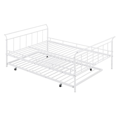 Metal Daybed with Curved Handle Design and Twin Size Trundle for Bedroom
