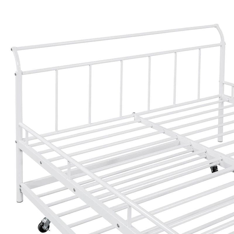 Metal Daybed with Curved Handle Design and Twin Size Trundle for Bedroom