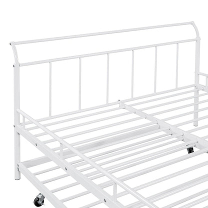 Metal Daybed with Curved Handle Design and Twin Size Trundle for Bedroom