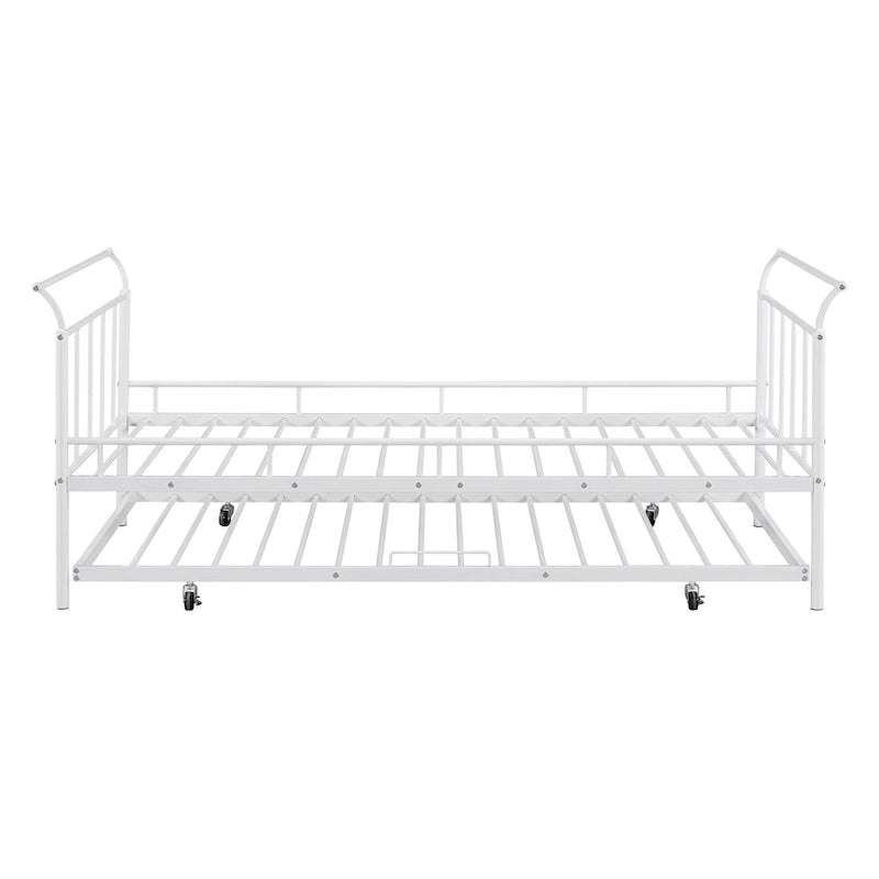 Metal Daybed with Curved Handle Design and Twin Size Trundle for Bedroom