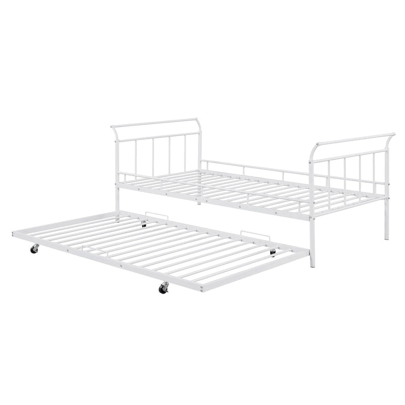Metal Daybed with Curved Handle Design and Twin Size Trundle for Bedroom
