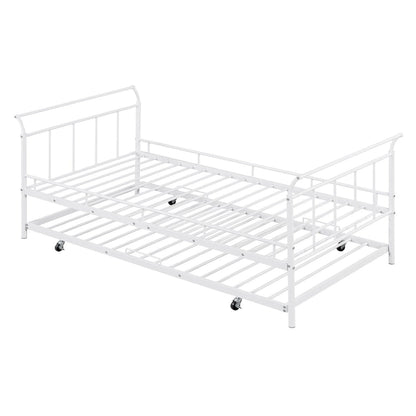 Metal Daybed with Curved Handle Design and Twin Size Trundle for Bedroom