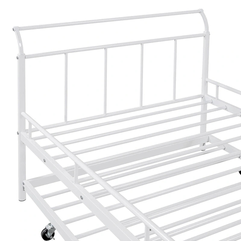Metal Daybed with Curved Handle Design and Twin Size Trundle for Bedroom