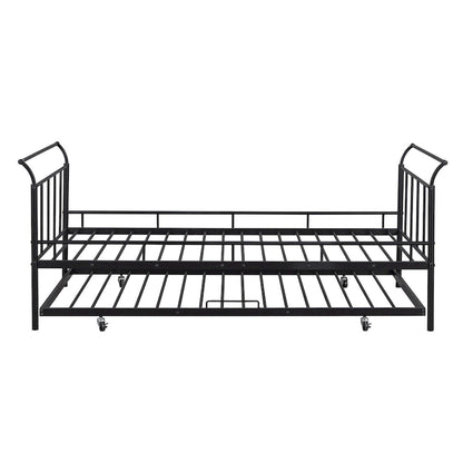Metal Daybed with Curved Handle Design and Twin Size Trundle for Bedroom