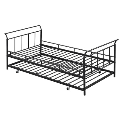 Metal Daybed with Curved Handle Design and Twin Size Trundle for Bedroom