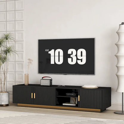 Black 65 Mid-Century TV Stand with LED Lights & Storage for TVs Up to 60