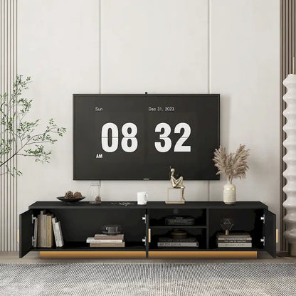 Black 65 Mid-Century TV Stand with LED Lights & Storage for TVs Up to 60