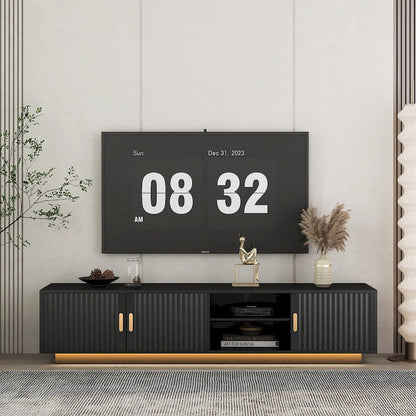 Black 65 Mid-Century TV Stand with LED Lights & Storage for TVs Up to 60